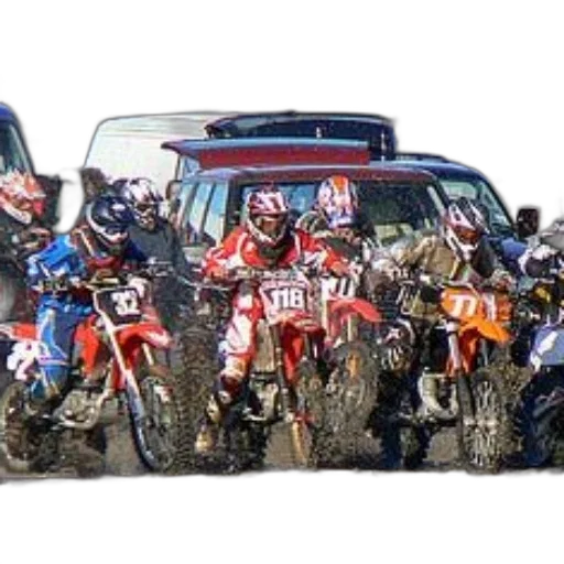 motorbike, racers, beach, cars, background transparent PNG cut-out