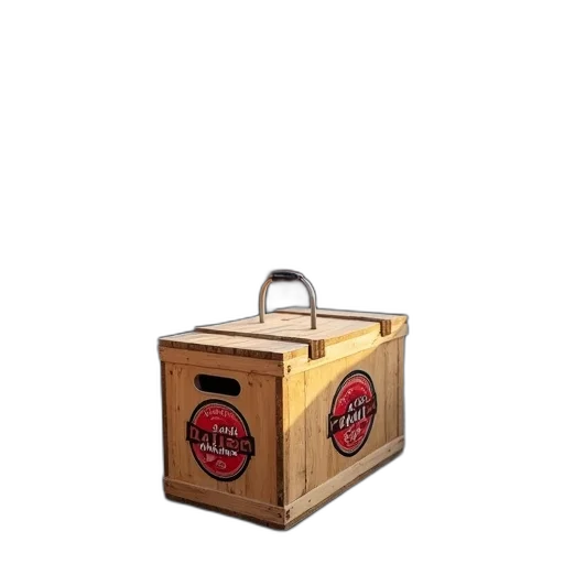 furniture, bottle, 3d render, small, wooden, crate, metal, handle transparent PNG cut-out