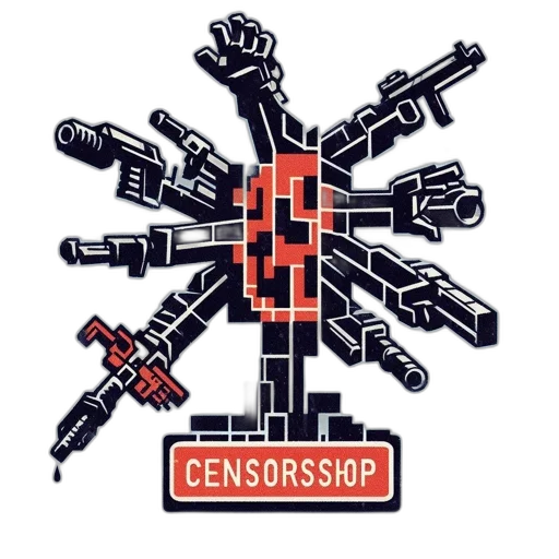 weapon, cyberpunk, pixel art, pixelated, figure, protective, stance, holds transparent PNG cut-out