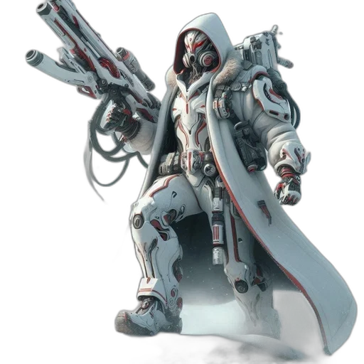 robot, weapon, concept art, 3d render, fantasy art, cyberpunk, futuristic, warrior transparent PNG cut-out