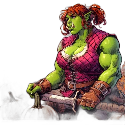 comic book art, concept art, fantasy art, pixel art, orcish, woman, wielding, sword transparent PNG cut-out