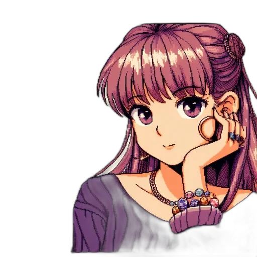 jewelry, face, anime, pixel art, photorealistic, cartoon, pastel, dark transparent PNG cut-out