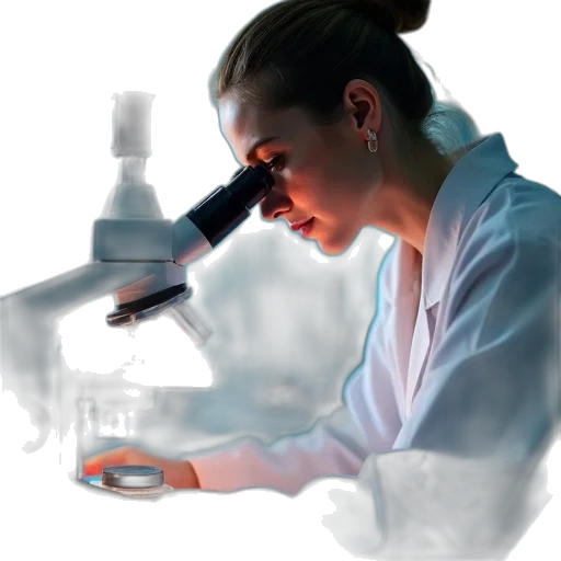 concept art, photorealistic, oil painting, scientist, looking, through, microscope, laboratory transparent PNG cut-out