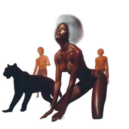 concept art, outer space, earth tones, woman, afro, wears, gold, bikini transparent PNG cut-out