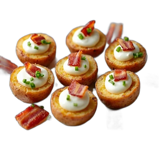 food, plate, appetizers, consisting, small, round, baked, potato transparent PNG cut-out