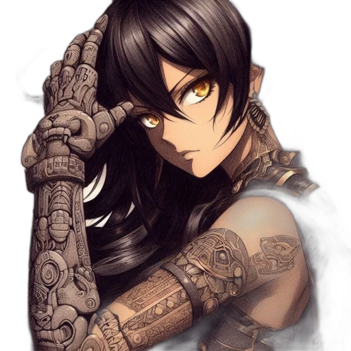 weapon, sword, face, jewelry, fantasy art, anime, concept art, photorealistic transparent PNG cut-out