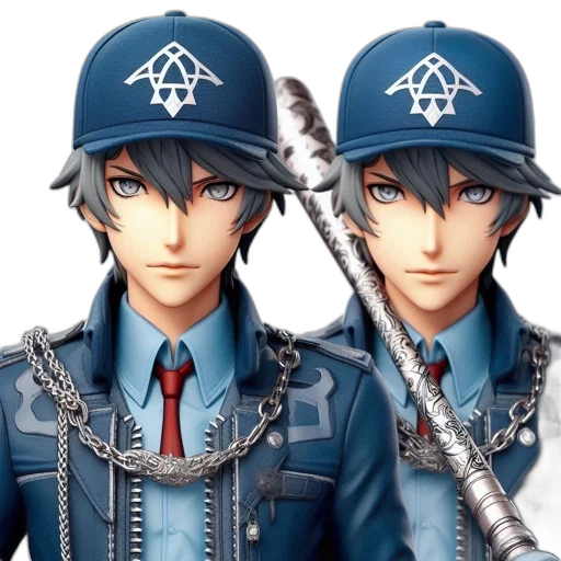 hat, staff, 3d render, concept art, photorealistic, anime, blue, two transparent PNG cut-out