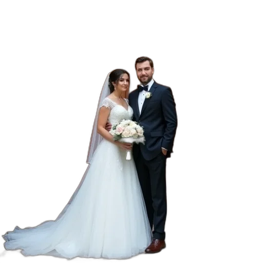 dress, staff, crown, umbrella, photorealistic, 3d render, couple, stands transparent PNG cut-out