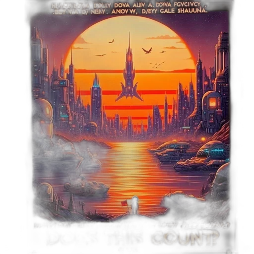 concept art, comic book art, fantasy art, outer space, sunset, fog, fire, futuristic transparent PNG cut-out