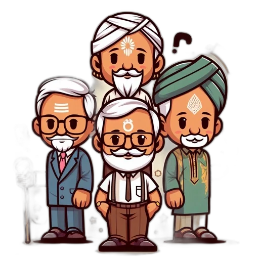 cartoon, pixel art, concept art, comic book art, four, elderly, men, each transparent PNG cut-out