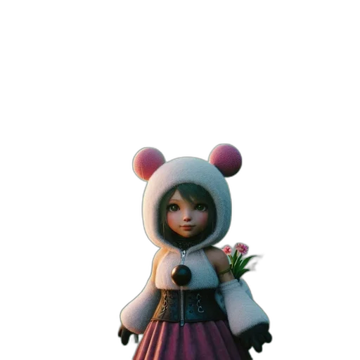 dress, creature, staff, mask, 3d render, concept art, fantasy art, pixel art transparent PNG cut-out