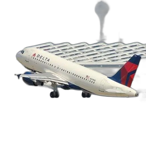 umbrella, 3d render, concept art, delta, airplane, taking, off, airport transparent PNG cut-out