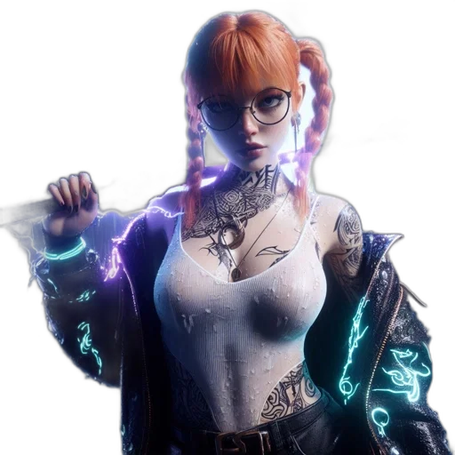 staff, weapon, jacket, robot, cyberpunk, concept art, 3d render, fantasy art transparent PNG cut-out