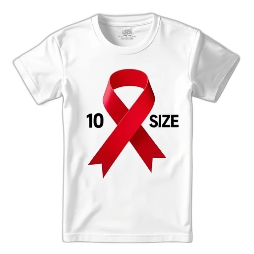 white, t-shirt, large, red, ribbon, center, text, size transparent PNG cut-out