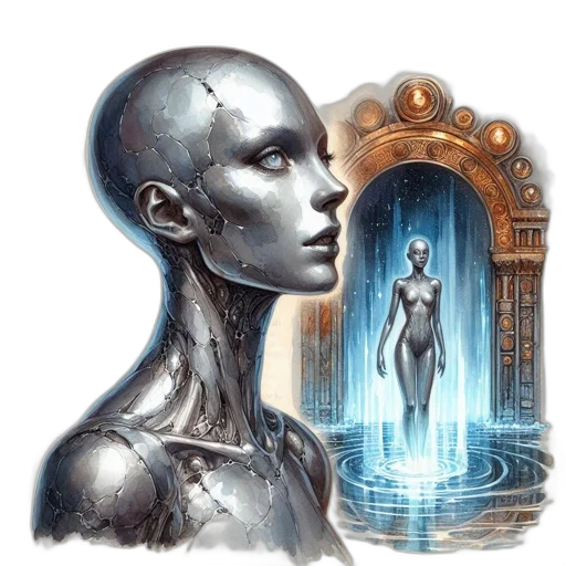 robot, face, mask, jewelry, concept art, fantasy art, cyberpunk, comic book art transparent PNG cut-out