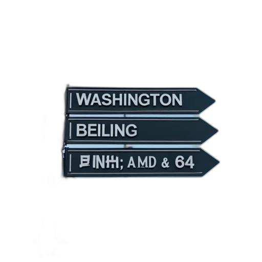 3d render, street, sign, top, pole, pointing, washington, beijing transparent PNG cut-out