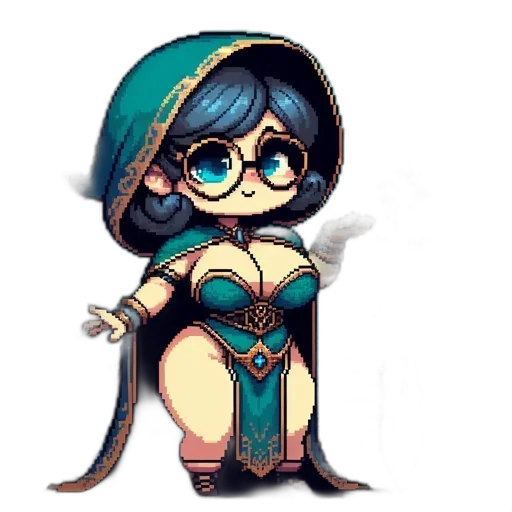 dress, staff, pixel art, fantasy art, concept art, anime, blue, dark transparent PNG cut-out