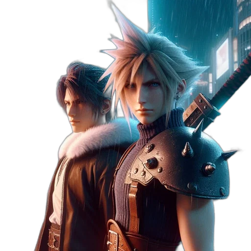 concept art, fantasy art, cyberpunk, 3d render, two, characters, one, dark transparent PNG cut-out