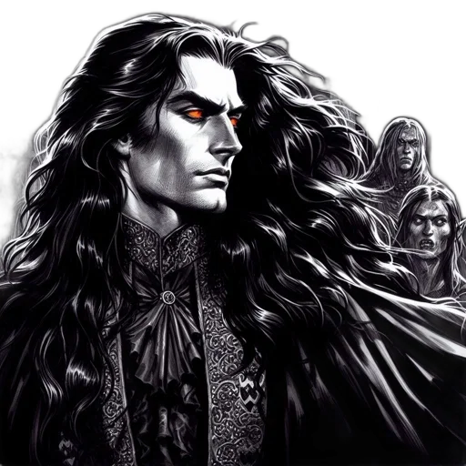 fantasy art, comic book art, concept art, photorealistic, male, figure, flowing, black transparent PNG cut-out