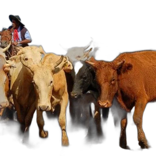 animal, man, horseback, herds, group, cattle, dusty, field transparent PNG cut-out