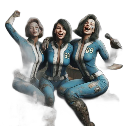 comic book art, concept art, 3d render, photorealistic, group, animated, characters, blue transparent PNG cut-out