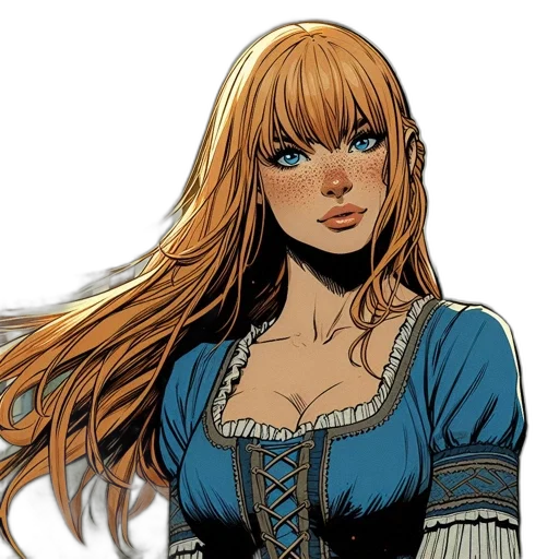dress, comic book art, fantasy art, concept art, cartoon, blue, woman, flowing transparent PNG cut-out