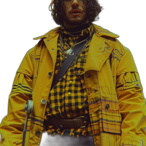 jacket, staff, sword, animal, photorealistic, concept art, cyberpunk, golden transparent PNG cut-out