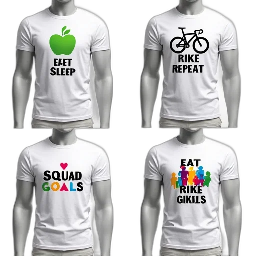 collection, four, different, white, t-shirts, various, colorful, designs transparent PNG cut-out
