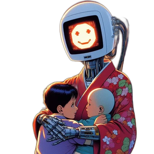 robot, mask, jacket, cyberpunk, comic book art, concept art, vaporwave, outer space transparent PNG cut-out