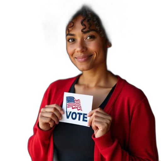 staff, woman, curly, hair, holding, voting, sticker, her transparent PNG cut-out