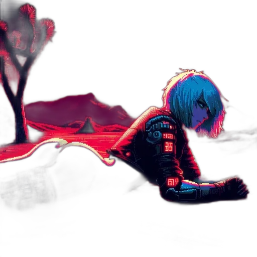 creature, robot, jacket, weapon, concept art, cyberpunk, pixel art, watercolor transparent PNG cut-out