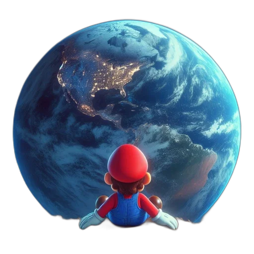 robot, 3d render, concept art, pixel art, outer space, mario, iconic, video transparent PNG cut-out