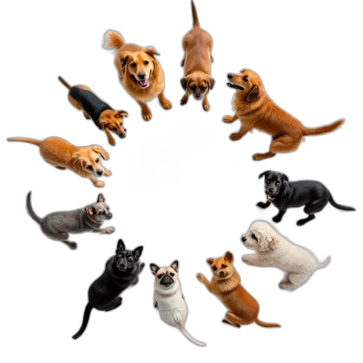 staff, animal, concept art, circular, arrangement, various, dog, breeds transparent PNG cut-out