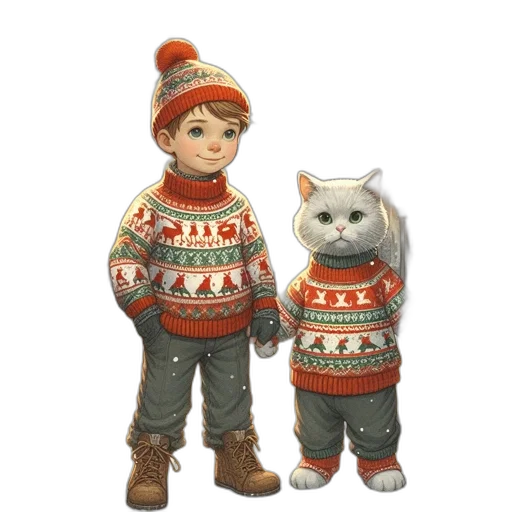 3d render, concept art, snow, cozy, festive, scene, boy, his transparent PNG cut-out