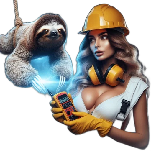 staff, animal, concept art, fantasy art, photorealistic, comic book art, electrician, yellow transparent PNG cut-out