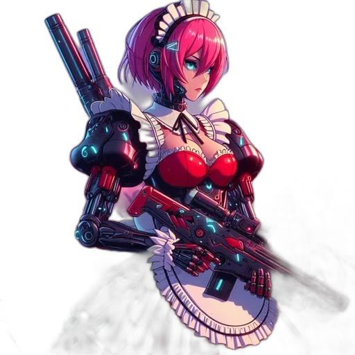 weapon, robot, concept art, cyberpunk, pixel art, anime, red, animated transparent PNG cut-out