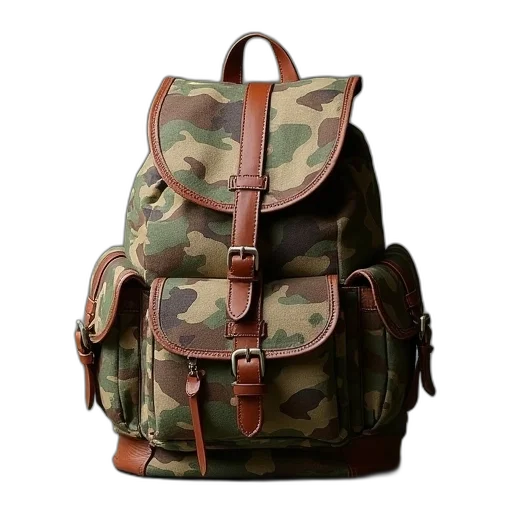 jacket, 3d render, earth tones, wild, flush, camo, backpack, small transparent PNG cut-out