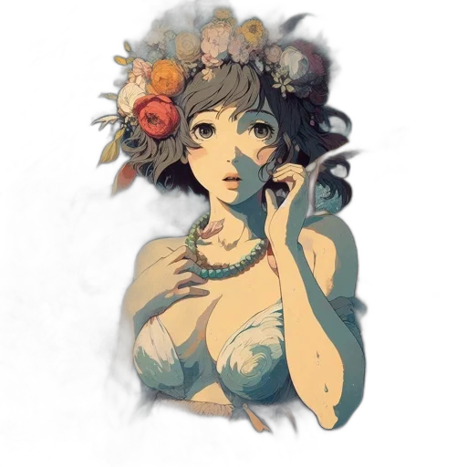flower, dress, crown, jewelry, fantasy art, watercolor, pixel art, concept art transparent PNG cut-out