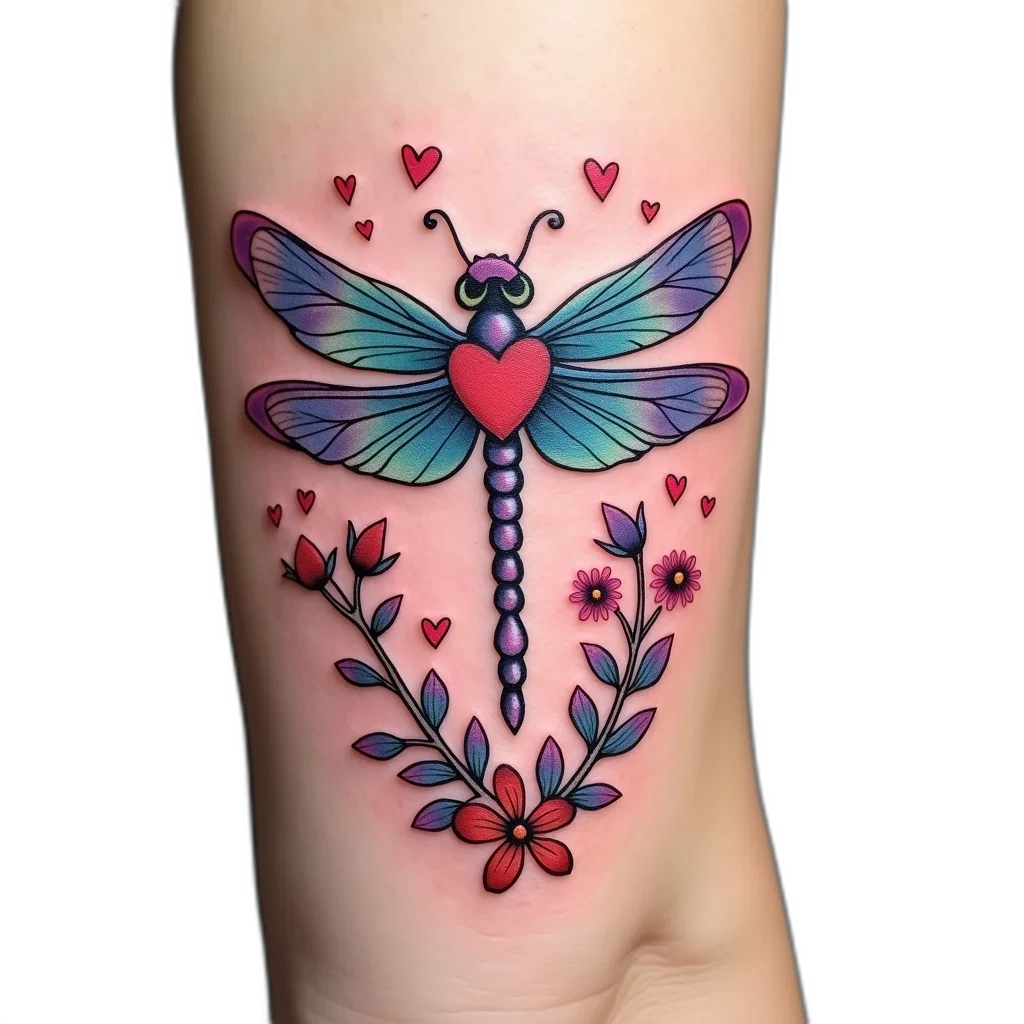 jewelry, watercolor, colorful, tattoo, dragonfly, heart-shaped, body, wings transparent PNG cut-out