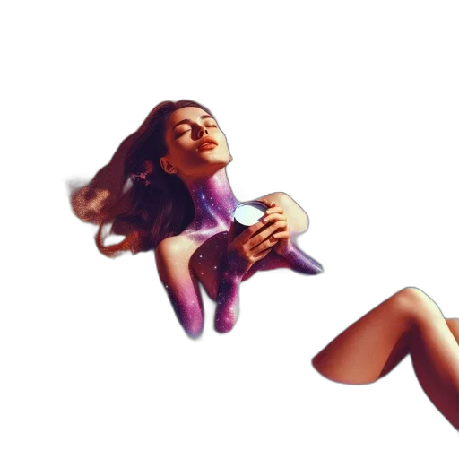hair, dress, photorealistic, concept art, watercolor, 3d render, neon lights, woman transparent PNG cut-out