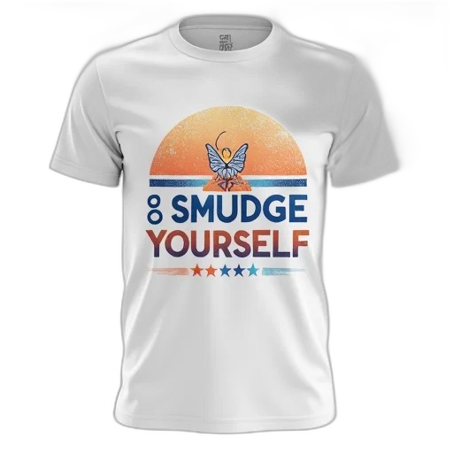 white, t-shirt, graphic, design, reads, smudge, yourself, blue transparent PNG cut-out
