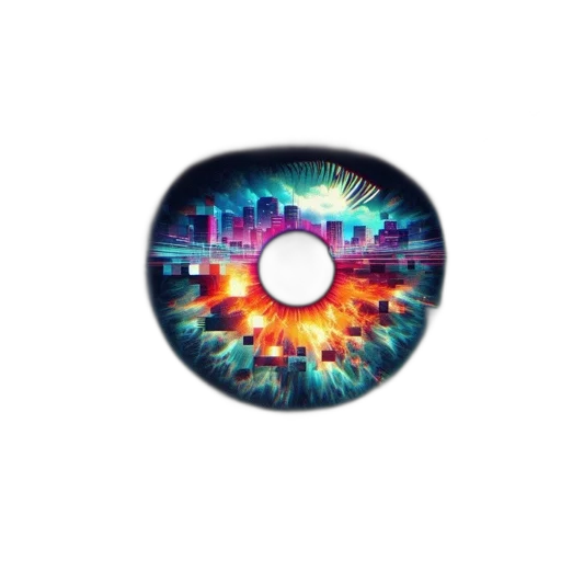 weapon, vaporwave, 3d render, cyberpunk, pixel art, colorful, digital, cityscape transparent PNG cut-out