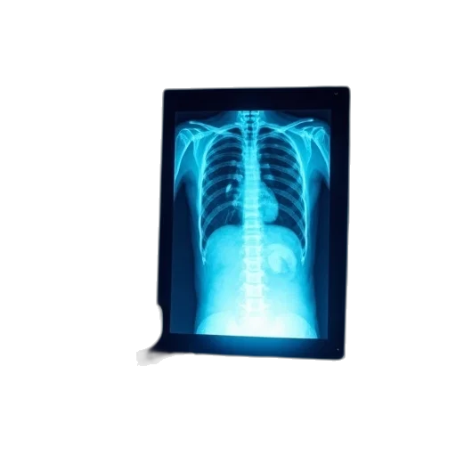 robot, neon lights, radiologist, showing transparent PNG cut-out