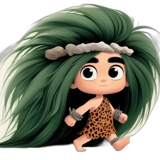 hair, creature, animal, cartoon, concept art, 3d render, fantasy art, green transparent PNG cut-out