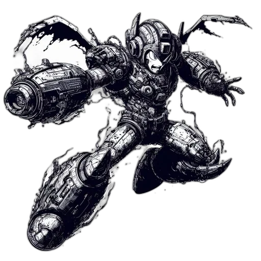 robot, weapon, creature, dragon, concept art, comic book art, fantasy art, pixel art transparent PNG cut-out