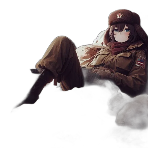 jacket, hat, weapon, animal, concept art, anime, photorealistic, watercolor transparent PNG cut-out