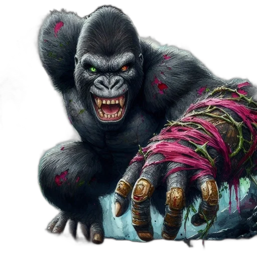 creature, animal, concept art, photorealistic, 3d render, fantasy art, menacing, gorilla transparent PNG cut-out