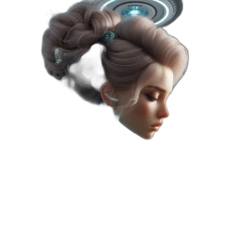 hair, crown, face, mask, concept art, 3d render, cyberpunk, photorealistic transparent PNG cut-out