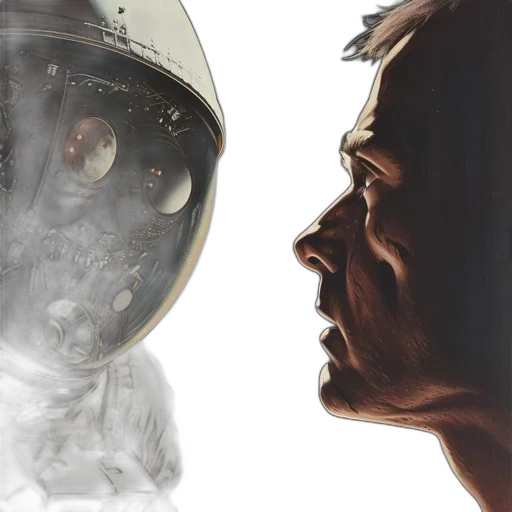mask, face, concept art, comic book art, photorealistic, 3d render, outer space, close-up transparent PNG cut-out