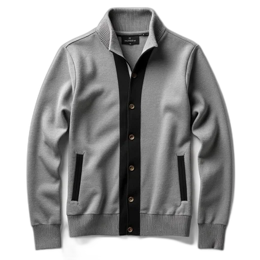 jacket, monochrome, dark, grey, cardigan, ribbed, collar, cuffs transparent PNG cut-out